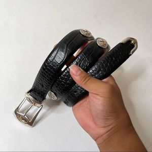 Vintage Y2K Golf Buckle Croc Embossed Leather Belt